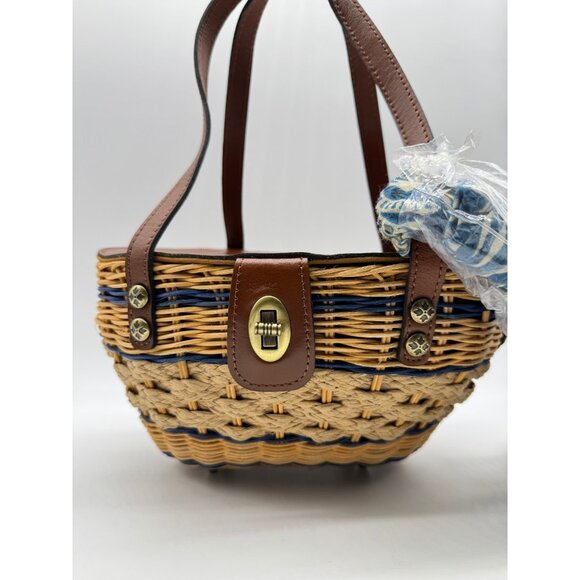 PATRICIA NASH Thea Mini rattan basket crossbody bag with Greek Floral scarf - Picture 4 of 11